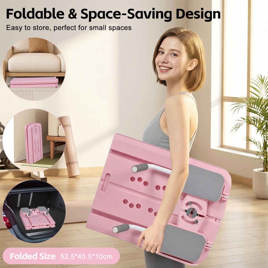 Advwin Foldable Pilates Reformer Board w/Back Storage, Elbow Support,Pilates Bar, Home Ab Trainer Machine Pink