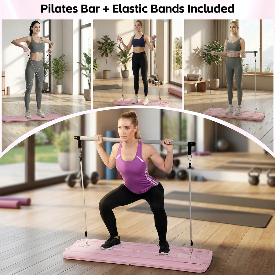 Advwin Foldable Pilates Reformer Board w/Back Storage, Elbow Support,Pilates Bar, Home Ab Trainer Machine Pink