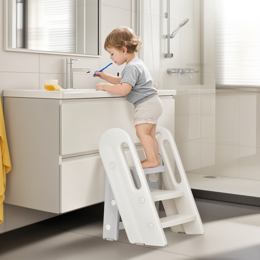 Advwin Foldable Toddler Step Stool Potty Training Stool Kitchen Step Stool with Adjustable Height
