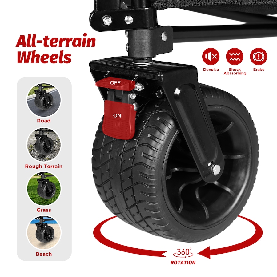 Advwin Foldable Wagon Cart 200L/150KG Garden Trolley Outdoor Trailer 4" Wheels w/Brake