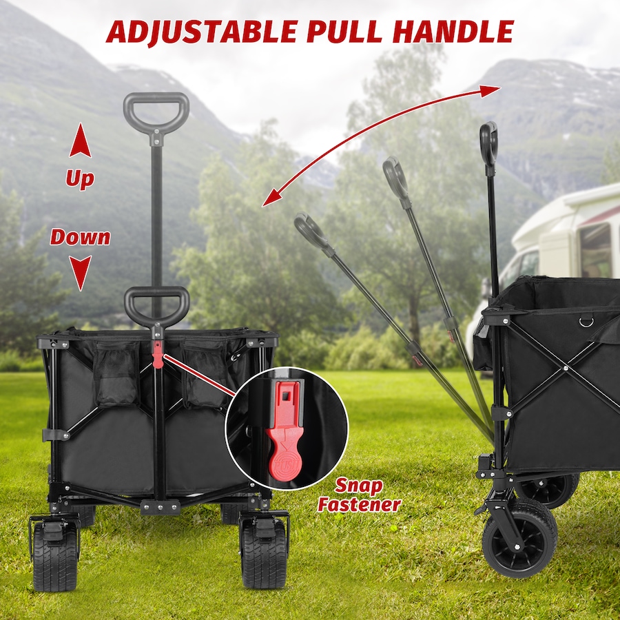 Advwin Foldable Wagon Cart 200L/150KG Garden Trolley Outdoor Trailer 4" Wheels w/Brake