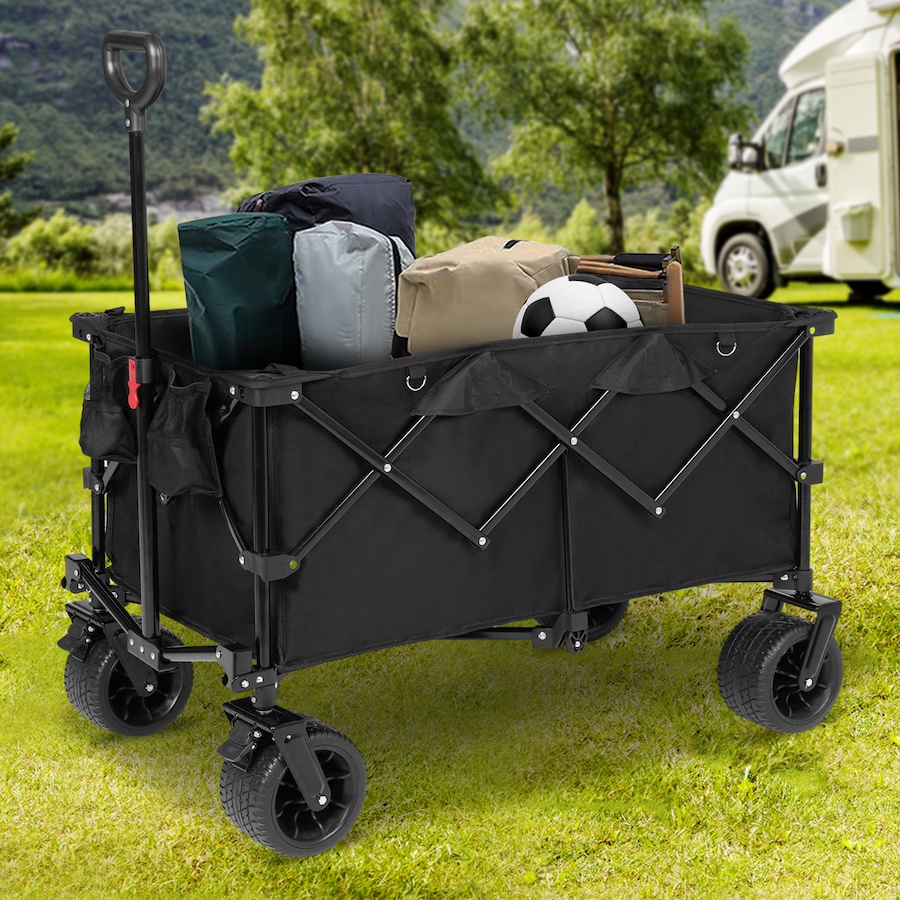Advwin Foldable Wagon Cart 200L/150KG Garden Trolley Outdoor Trailer 4" Wheels w/Brake
