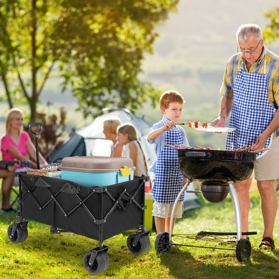 Advwin Foldable Wagon Cart 200L/150KG Garden Trolley Outdoor Trailer 4" Wheels w/Brake
