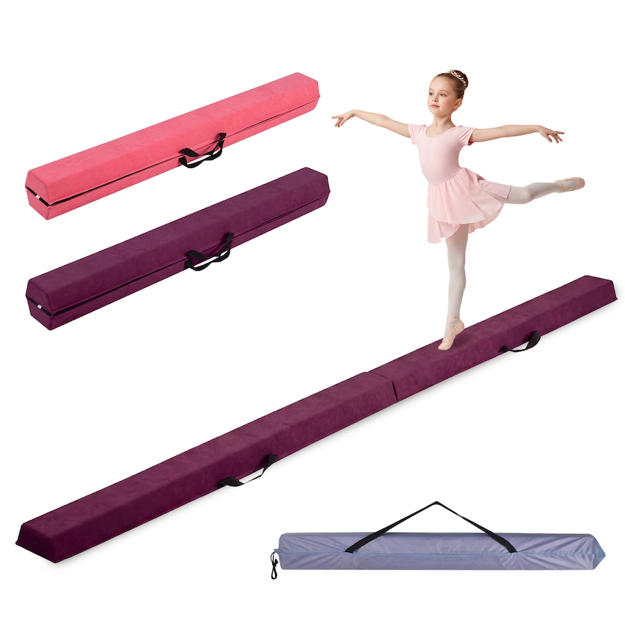 Advwin Folding Balance Beam for Kids, 8FT Gymnastics Equipment with Carry Bag for Home Training School, 70kg Capacity, Purple