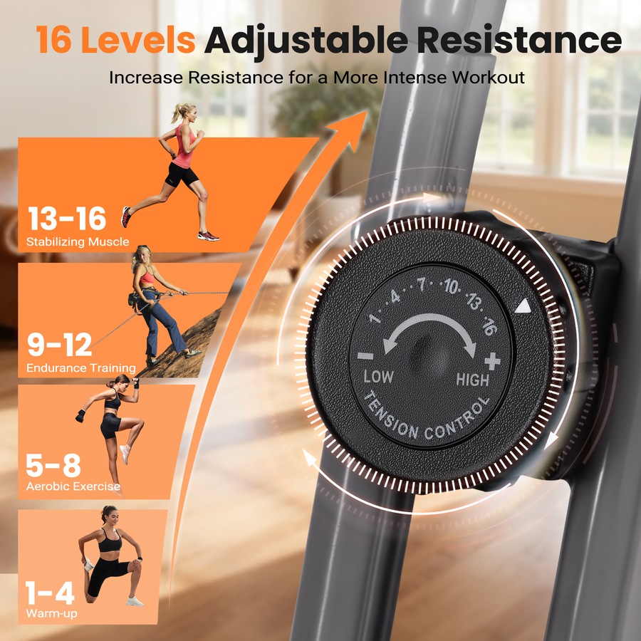 Advwin Folding Exercise Bike, Foldable Stationary Bike for Home Gym Workout w/Back Support, Indoor Cycling Magnetic Bike w/16 Level Adjustable Resistance, Wheels, Pulse Sensor, 120kg Capacity