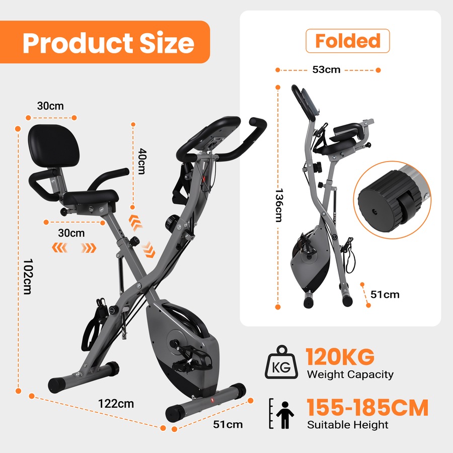 Advwin Folding Exercise Bike, Foldable Stationary Bike for Home Gym Workout w/Back Support, Indoor Cycling Magnetic Bike w/16 Level Adjustable Resistance, Wheels, Pulse Sensor, 120kg Capacity