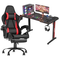 Advwin Gaming Chair Desk Set RGB Office Table Racing Seat(RGB Black Desk + Red & Black Chair)