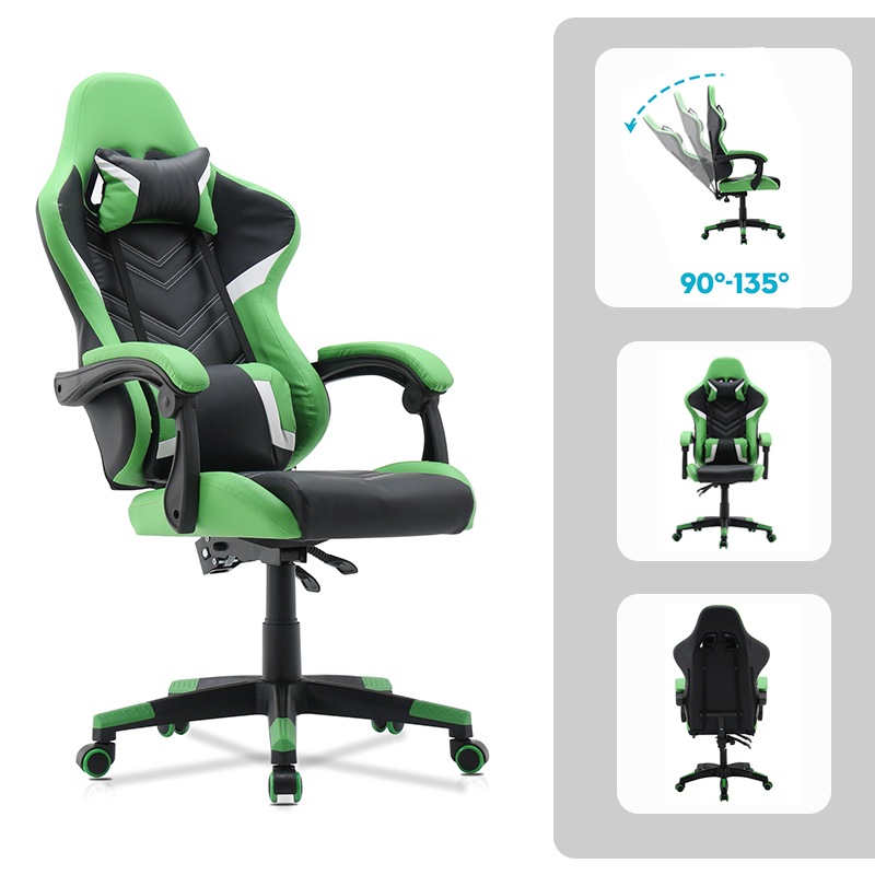 Buy PU Leather Reclining Gaming Office Chair in Green & Black MyDeal
