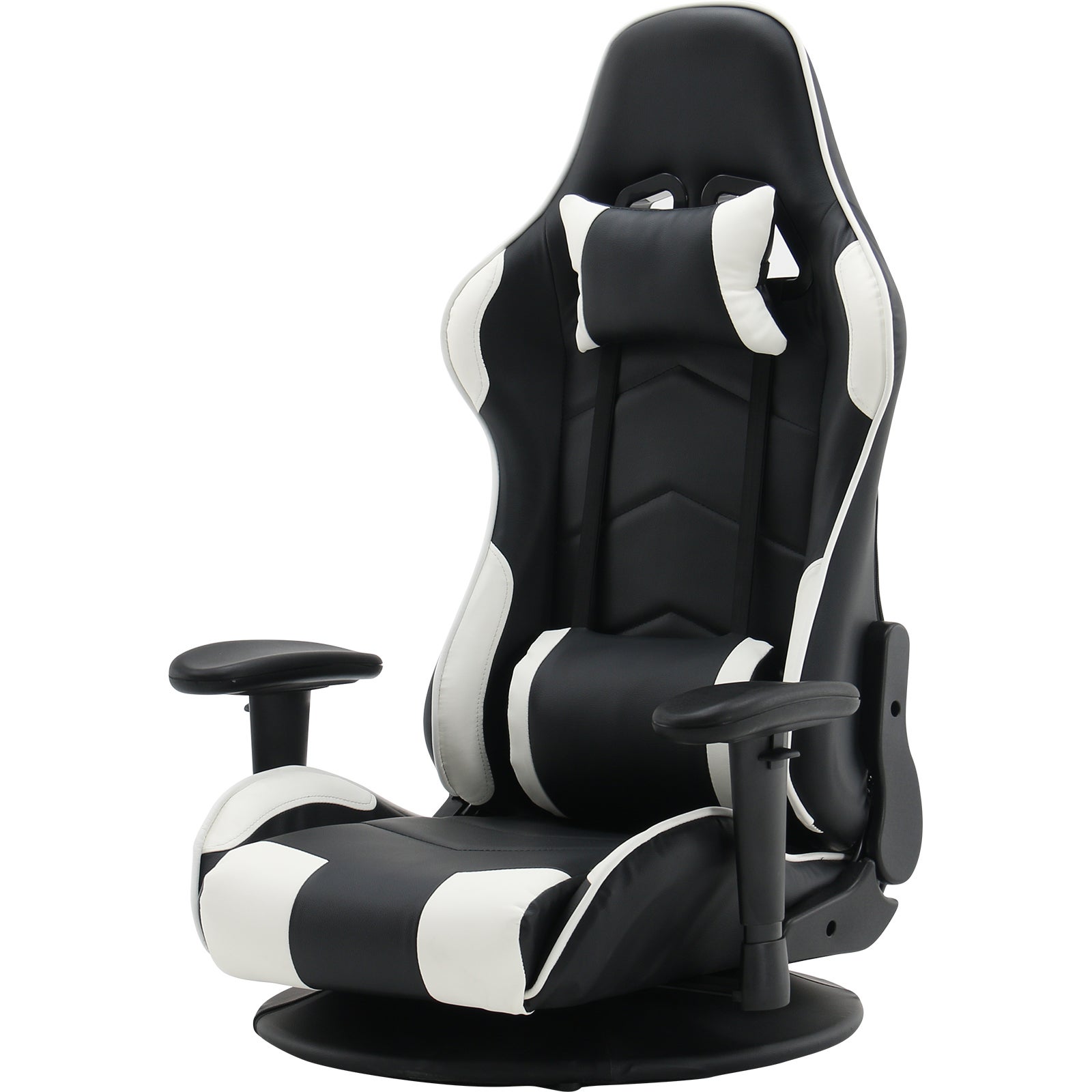Gaming Chair Office Computer Chair Adjustable Ergonomic Lumbar Support & Headrest(Black+White)