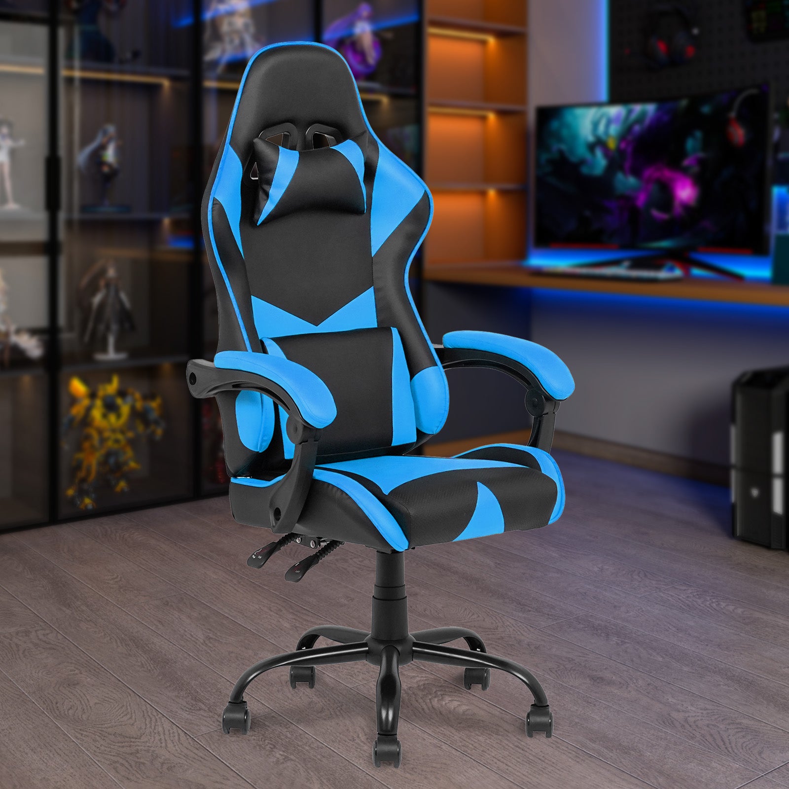 Advwin Gaming Chair Ergonomic Racing Recliner Reclining Executive Office Computer Seat Blue