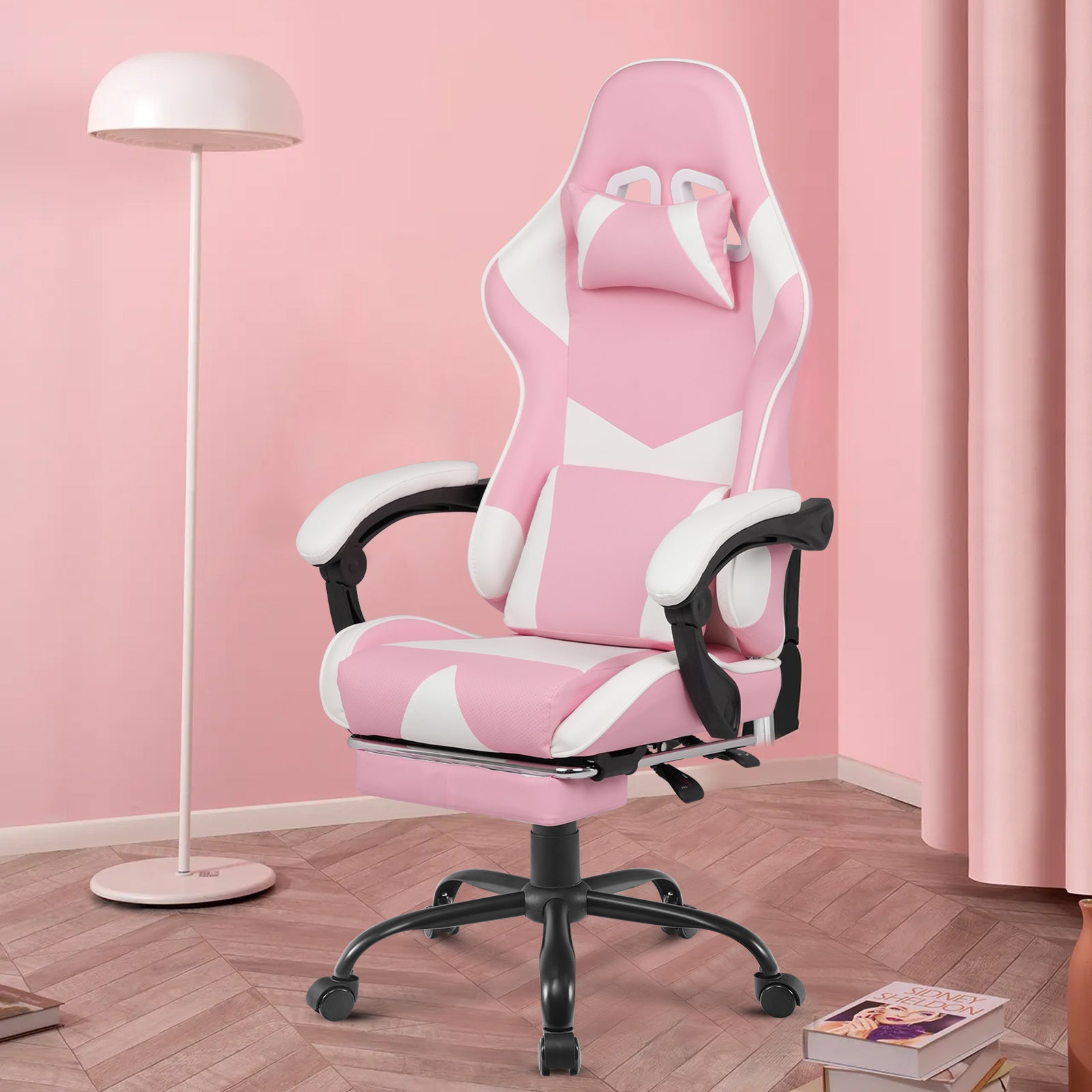 Advwin Gaming Office Chair Racing Recliner Ergonomic Executive Computer Seat with Footrest Pink