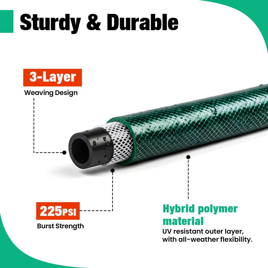 Advwin Garden Hose 15m/50FT, Water Hose with Nozzle, No Kink, High Burst Strength, 3-Layer Weaving, Leak-Proof