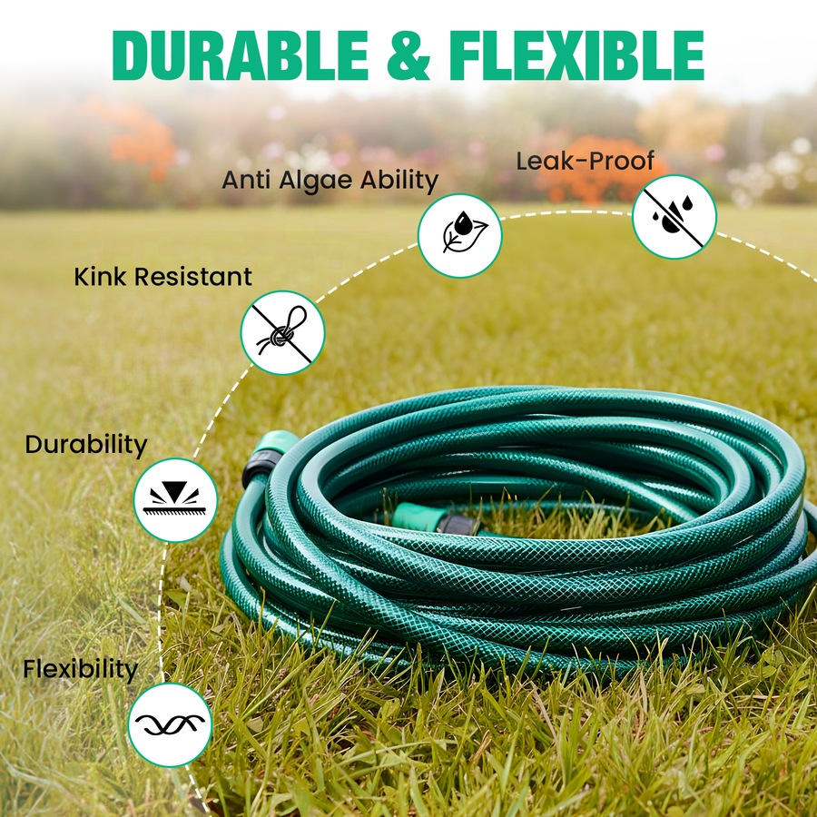 Advwin Garden Hose 15m/50FT, Water Hose with Nozzle, No Kink, High Burst Strength, 3-Layer Weaving, Leak-Proof
