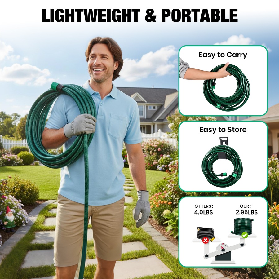 Advwin Garden Hose 15m/50FT, Water Hose with Nozzle, No Kink, High Burst Strength, 3-Layer Weaving, Leak-Proof