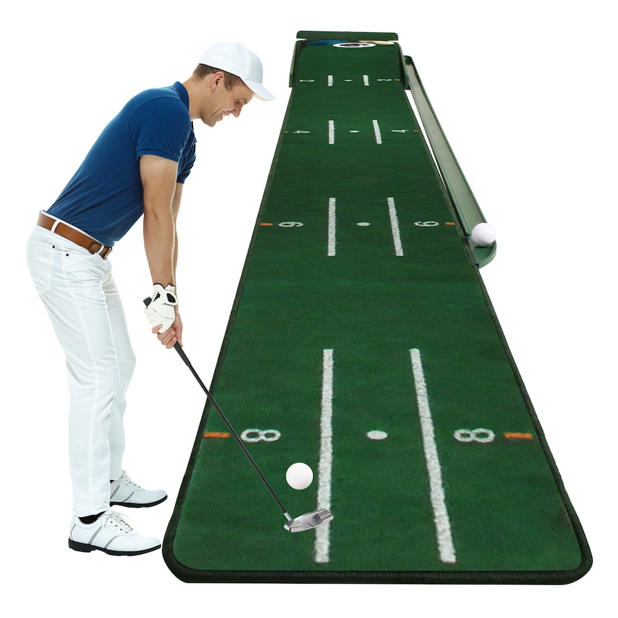 Advwin Golf Putting Mat, Foldable Golf Practice Mat with Auto Ball Return & 3 Holes, Indoor Practice Green Set with Distance Markers - Perfect Gift for Golfers