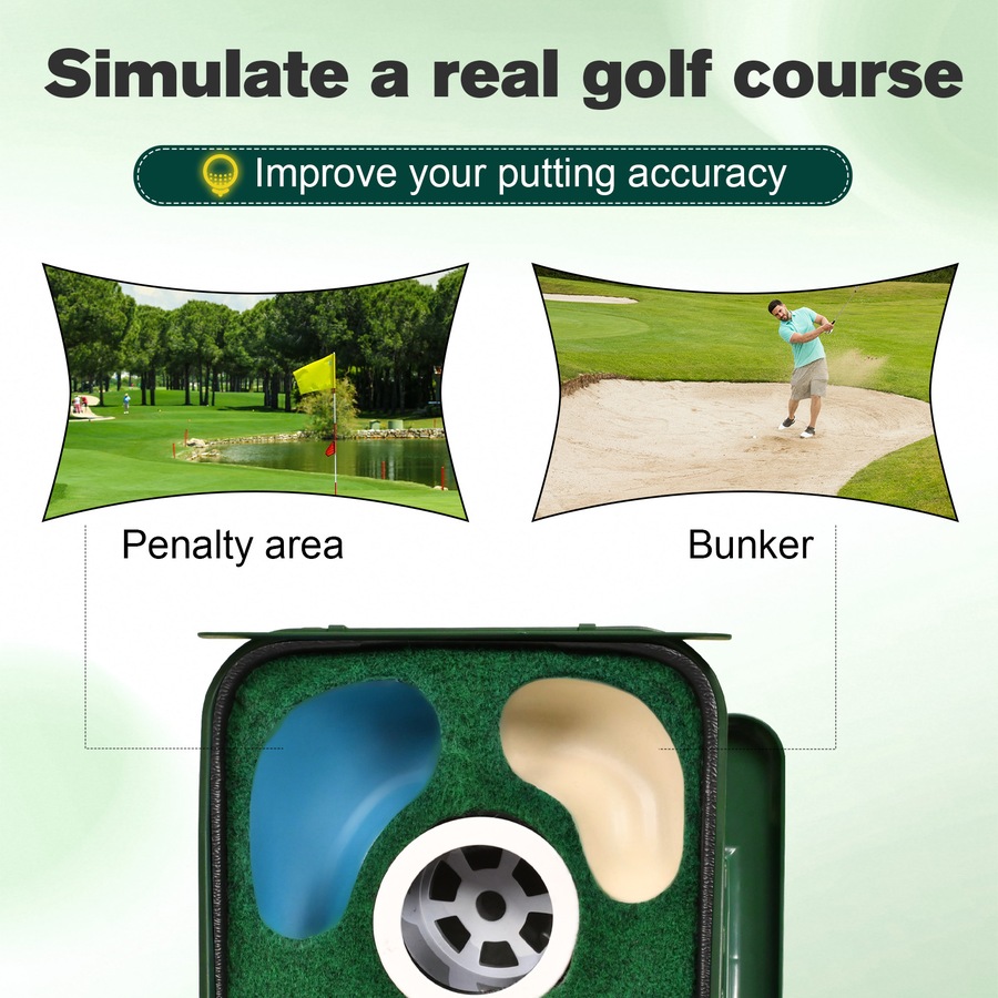 Advwin Golf Putting Mat, Foldable Golf Practice Mat with Auto Ball Return & 3 Holes, Indoor Practice Green Set with Distance Markers - Perfect Gift for Golfers