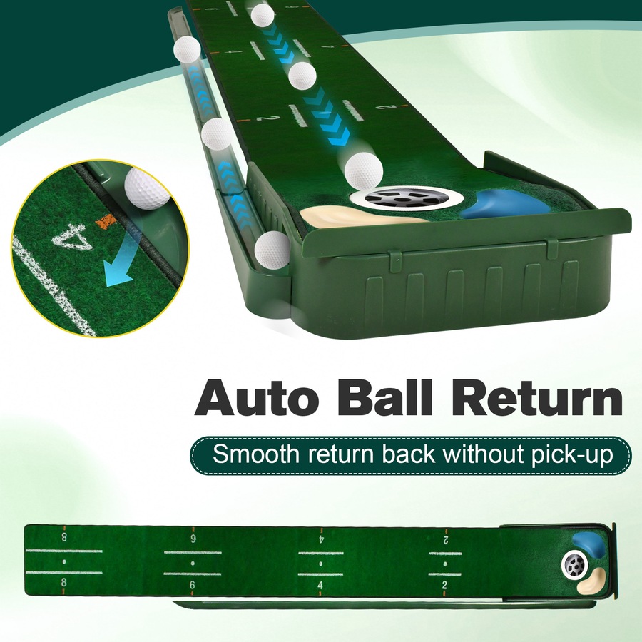 Advwin Golf Putting Mat, Foldable Golf Practice Mat with Auto Ball Return & 3 Holes, Indoor Practice Green Set with Distance Markers - Perfect Gift for Golfers