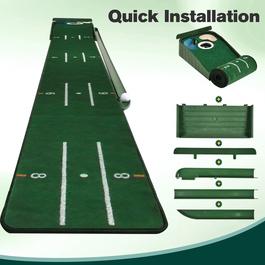 Advwin Golf Putting Mat, Foldable Golf Practice Mat with Auto Ball Return & 3 Holes, Indoor Practice Green Set with Distance Markers - Perfect Gift for Golfers