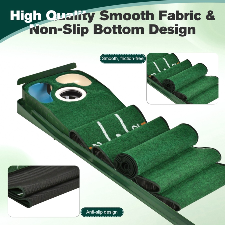 Advwin Golf Putting Mat, Foldable Golf Practice Mat with Auto Ball Return & 3 Holes, Indoor Practice Green Set with Distance Markers - Perfect Gift for Golfers