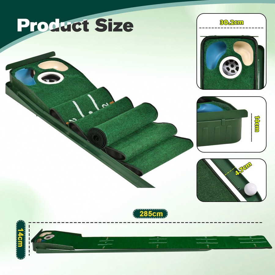 Advwin Golf Putting Mat, Foldable Golf Practice Mat with Auto Ball Return & 3 Holes, Indoor Practice Green Set with Distance Markers - Perfect Gift for Golfers