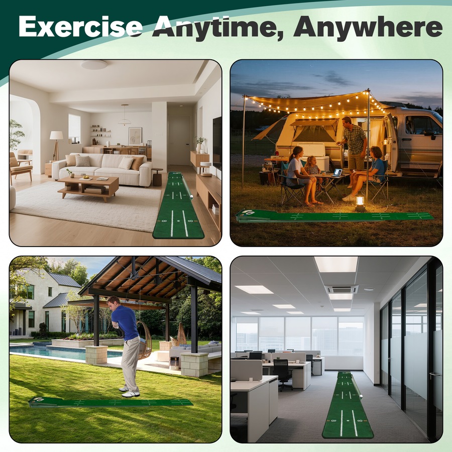 Advwin Golf Putting Mat, Foldable Golf Practice Mat with Auto Ball Return & 3 Holes, Indoor Practice Green Set with Distance Markers - Perfect Gift for Golfers