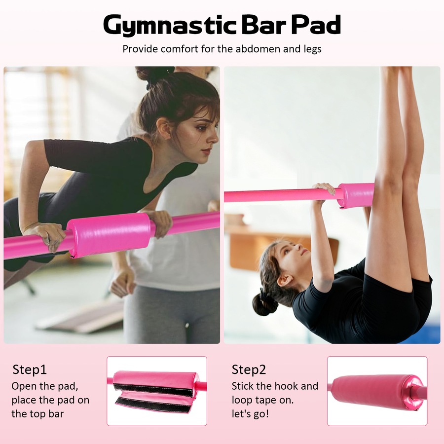 Advwin Gymnastics Bar for Kids with Mat/Rings/Swing, Foldable Horizontal Bars with 5 Adjustable Height Pink