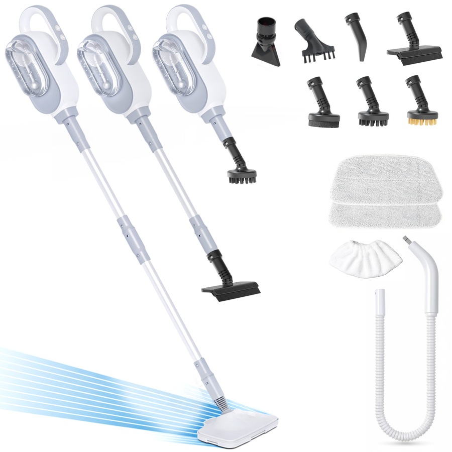 Advwin 12-in-1 Steam Mop, 1500W Steam Cleaner with Detachable Handheld Steamer, 3-Steam Mode, 500ML Large Tank, Swivel Head, for Multi-Surface/BBQ Grill/Window/Grout/Tile