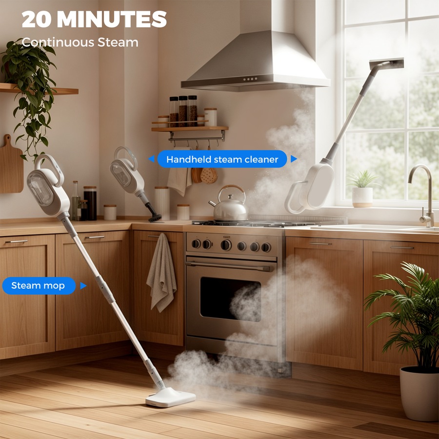 Advwin 12-in-1 Steam Mop, 1500W Steam Cleaner with Detachable Handheld Steamer, 3-Steam Mode, 500ML Large Tank, Swivel Head, for Multi-Surface/BBQ Grill/Window/Grout/Tile