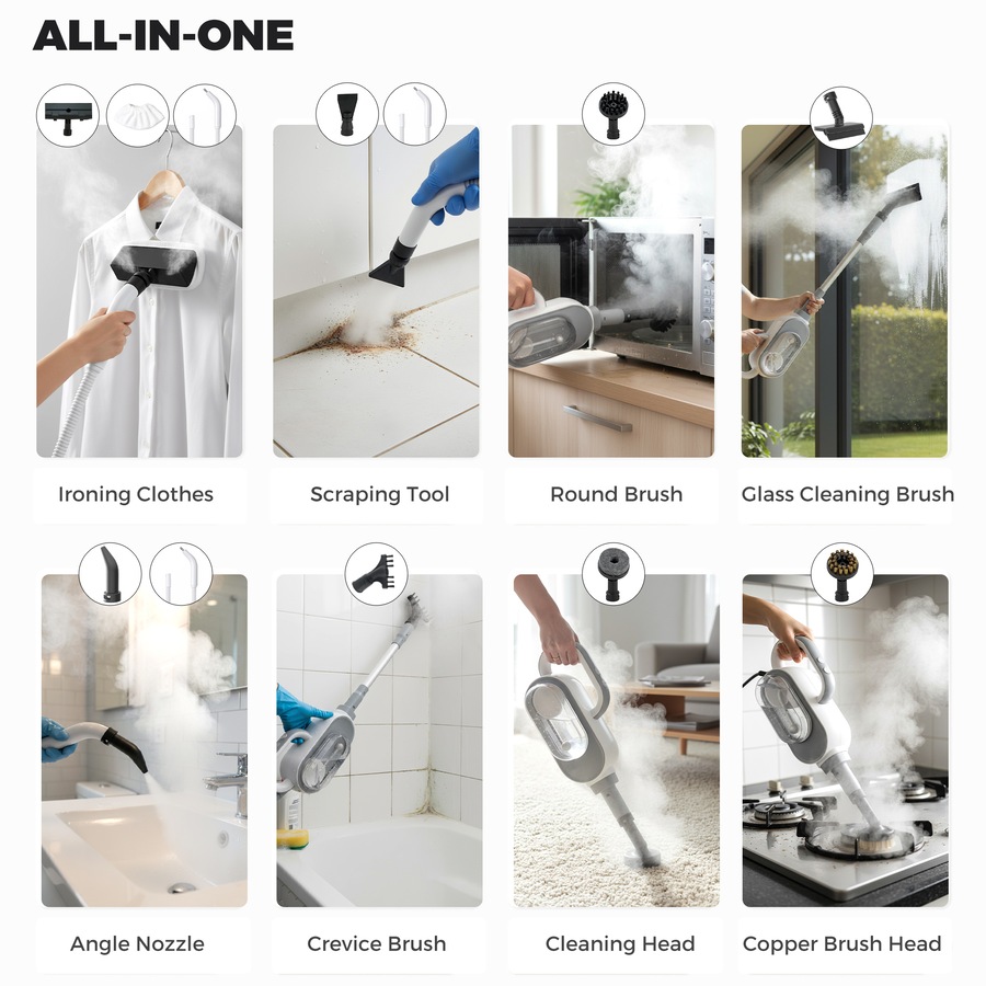 Advwin 12-in-1 Steam Mop, 1500W Steam Cleaner with Detachable Handheld Steamer, 3-Steam Mode, 500ML Large Tank, Swivel Head, for Multi-Surface/BBQ Grill/Window/Grout/Tile