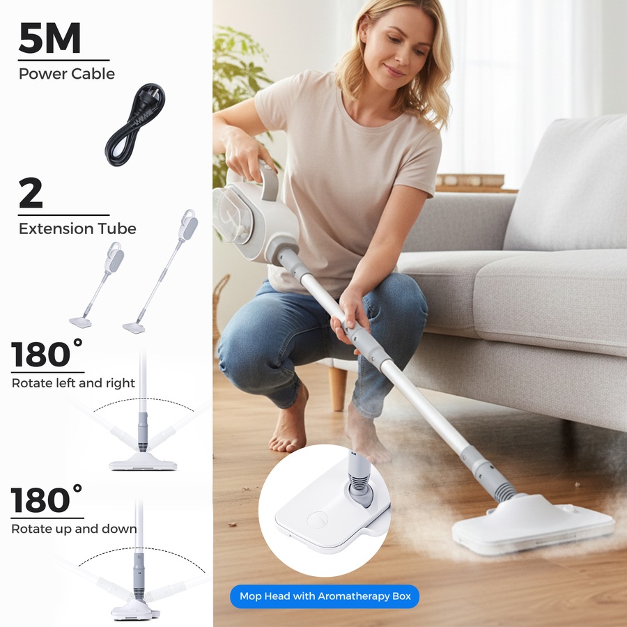 Advwin 12-in-1 Steam Mop, 1500W Steam Cleaner with Detachable Handheld Steamer, 3-Steam Mode, 500ML Large Tank, Swivel Head, for Multi-Surface/BBQ Grill/Window/Grout/Tile