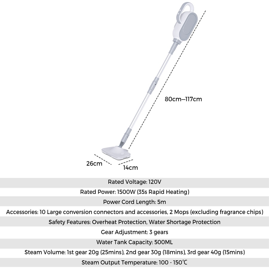 Advwin 12-in-1 Steam Mop, 1500W Steam Cleaner with Detachable Handheld Steamer, 3-Steam Mode, 500ML Large Tank, Swivel Head, for Multi-Surface/BBQ Grill/Window/Grout/Tile
