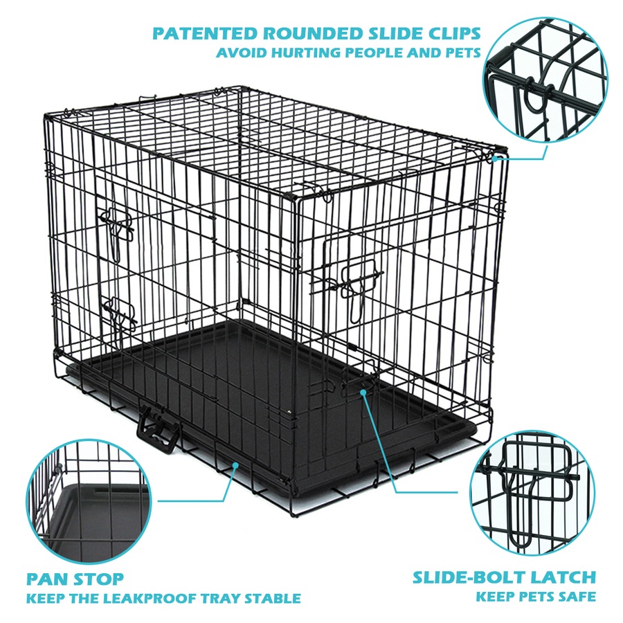 42" Dog Cage Pet Crate Puppy Cat Foldable Metal Kennel Portable 2 Doors