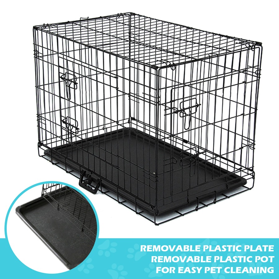 42" Dog Cage Pet Crate Puppy Cat Foldable Metal Kennel Portable 2 Doors