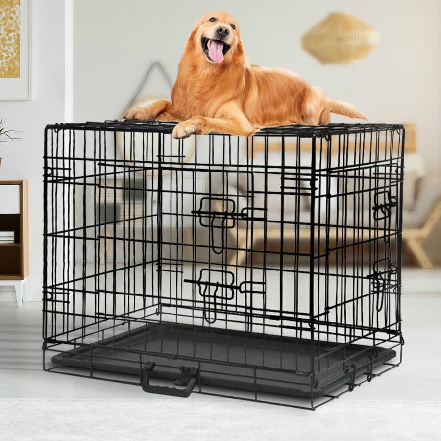 42" Dog Cage Pet Crate Puppy Cat Foldable Metal Kennel Portable 2 Doors