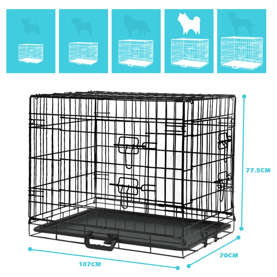 42" Dog Cage Pet Crate Puppy Cat Foldable Metal Kennel Portable 2 Doors