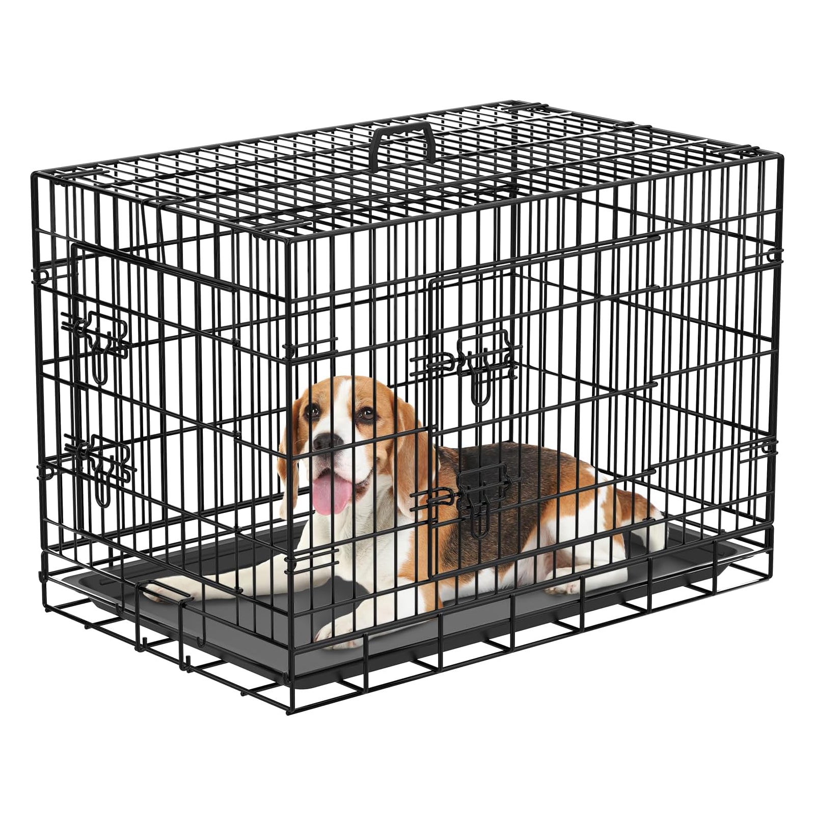 Advwin Dog Cage 24" Pet Crate Large Collapsible Kennel Puppy Cat Rabbit Metal Playpen 2 Doors (77.5x48.5x55.5cm)
