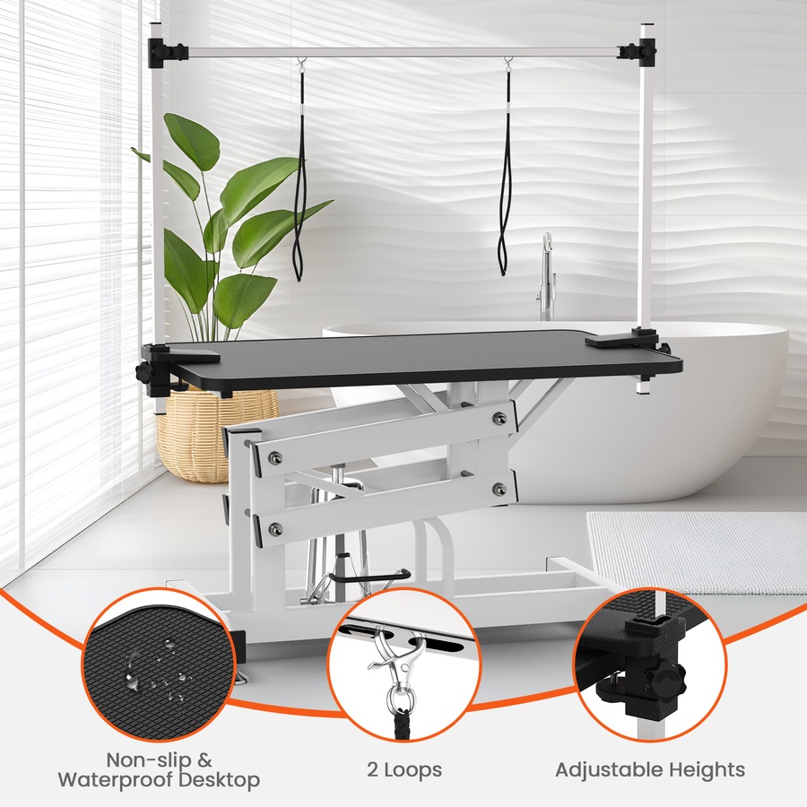 Advwin Hydraulic Pet Grooming Table Heavy Duty Dog Grooming Table Height Adjustable 2 Loops