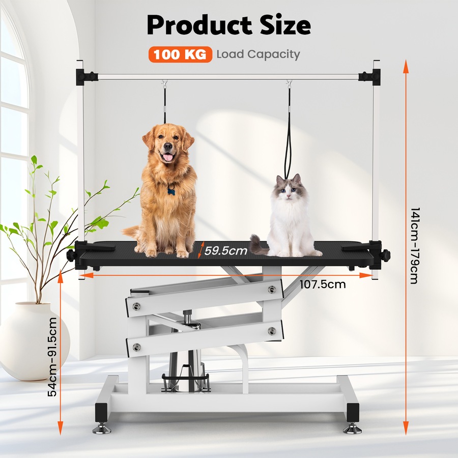 Advwin Hydraulic Pet Grooming Table Heavy Duty Dog Grooming Table Height Adjustable 2 Loops