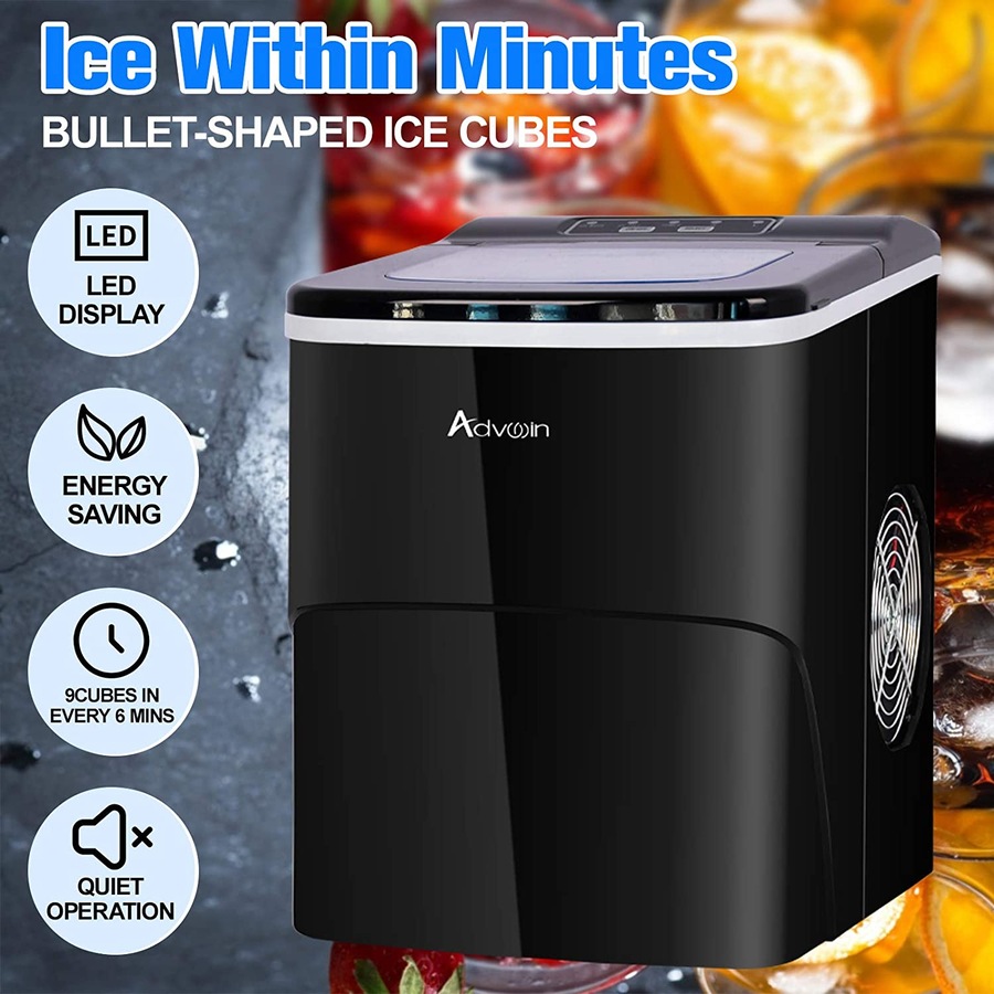 Advwin Ice Maker Machine 2.2L Portable Countertop Ice Cube Maker Automatic Fast Ice Making Machine for Home Kitchen Bar Party Black
