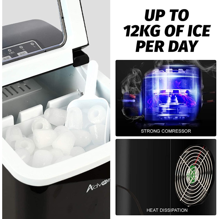 Advwin Ice Maker Machine 2.2L Portable Countertop Ice Cube Maker Automatic Fast Ice Making Machine for Home Kitchen Bar Party Black