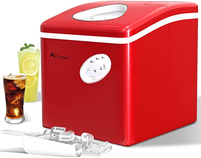 Advwin 3.2L Ice Cube Maker Machine Portable Countertop Fast Commercial Home Bar Red