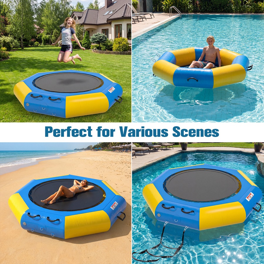 Advwin Inflatable Water Trampoline 210cm with Electric Pump, Adults Youth Recreational Water Bouncer Swim Platform with Rope Ladder for Lake, Pool, Calm Sea, 100kg Capacity