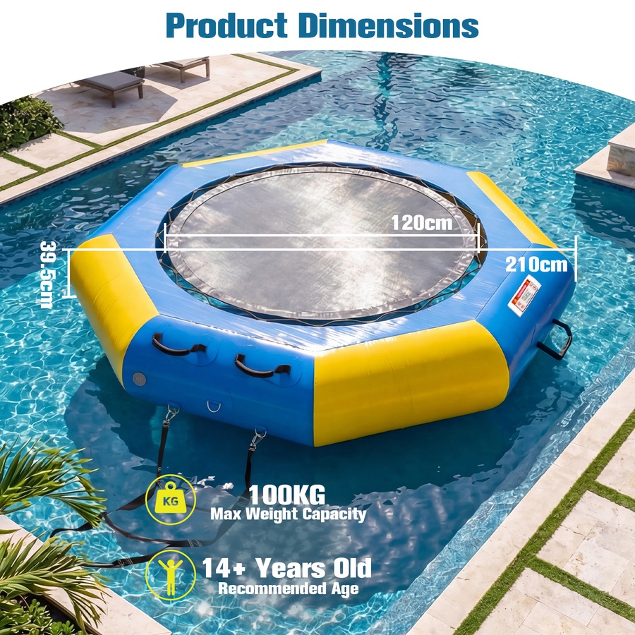 Advwin Inflatable Water Trampoline 210cm with Electric Pump, Adults Youth Recreational Water Bouncer Swim Platform with Rope Ladder for Lake, Pool, Calm Sea, 100kg Capacity