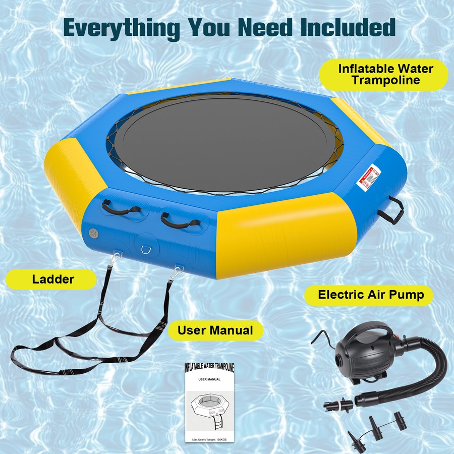 Advwin Inflatable Water Trampoline 210cm with Electric Pump, Adults Youth Recreational Water Bouncer Swim Platform with Rope Ladder for Lake, Pool, Calm Sea, 100kg Capacity