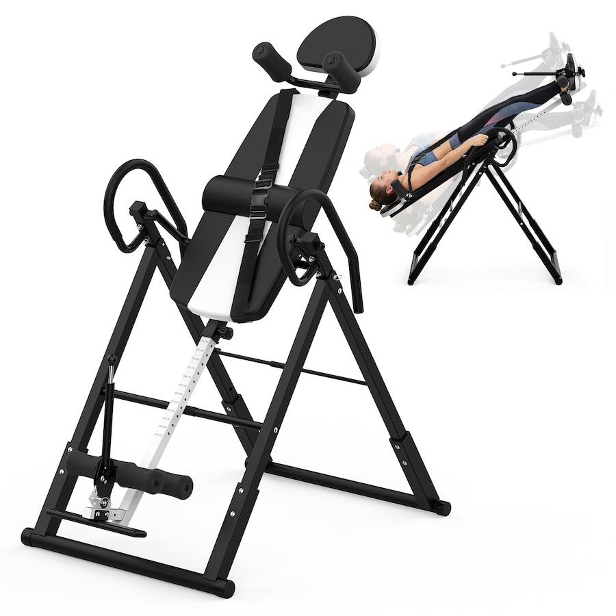 Advwin Inversion Table, Home Back Stretcher Exercise Machine with Lumbar Support & Safety Belt, Fits 1.3�C2m Height, 150kg Max Load, Black&White