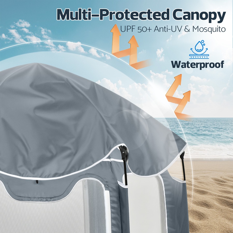 Advwin Kids Pop Up Tent Baby Playpen Portable Kids Beach Tent with Canopy & Travel Bag Outdoor Toddler Play Yard Play Tent Grey