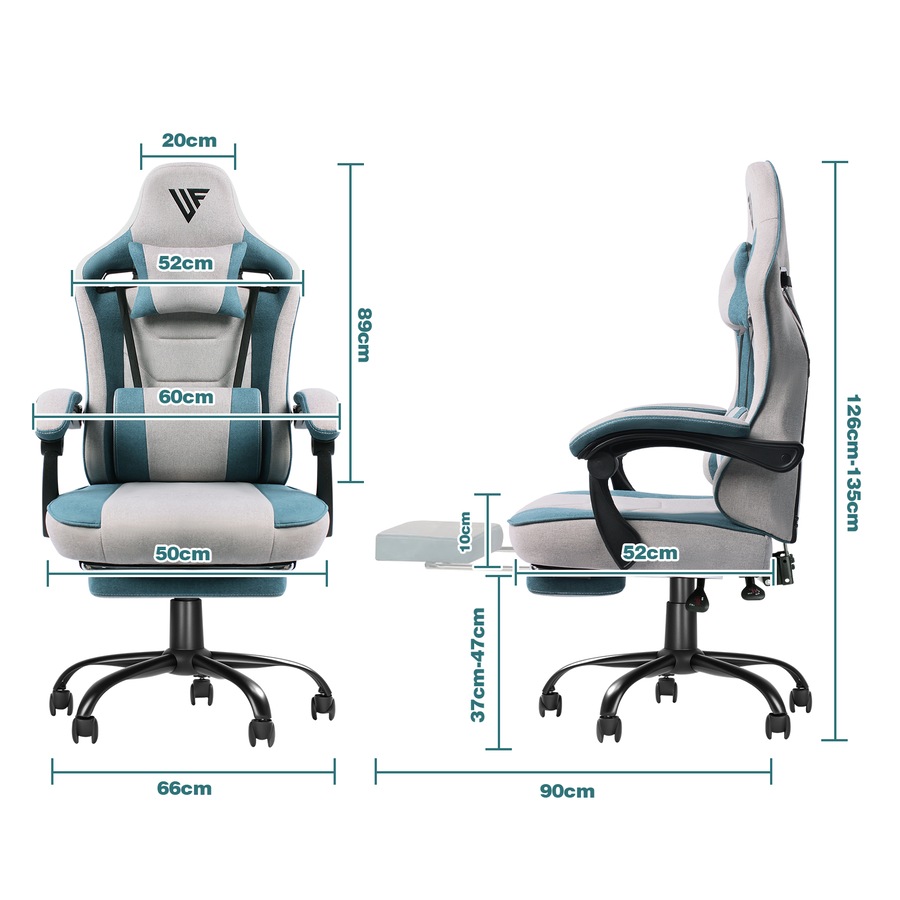 Advwin L Shape 140cm Gaming Desk RGB LED Light & Gaming Chair Racing Seat w/Footrest Office Chair Green & Grey