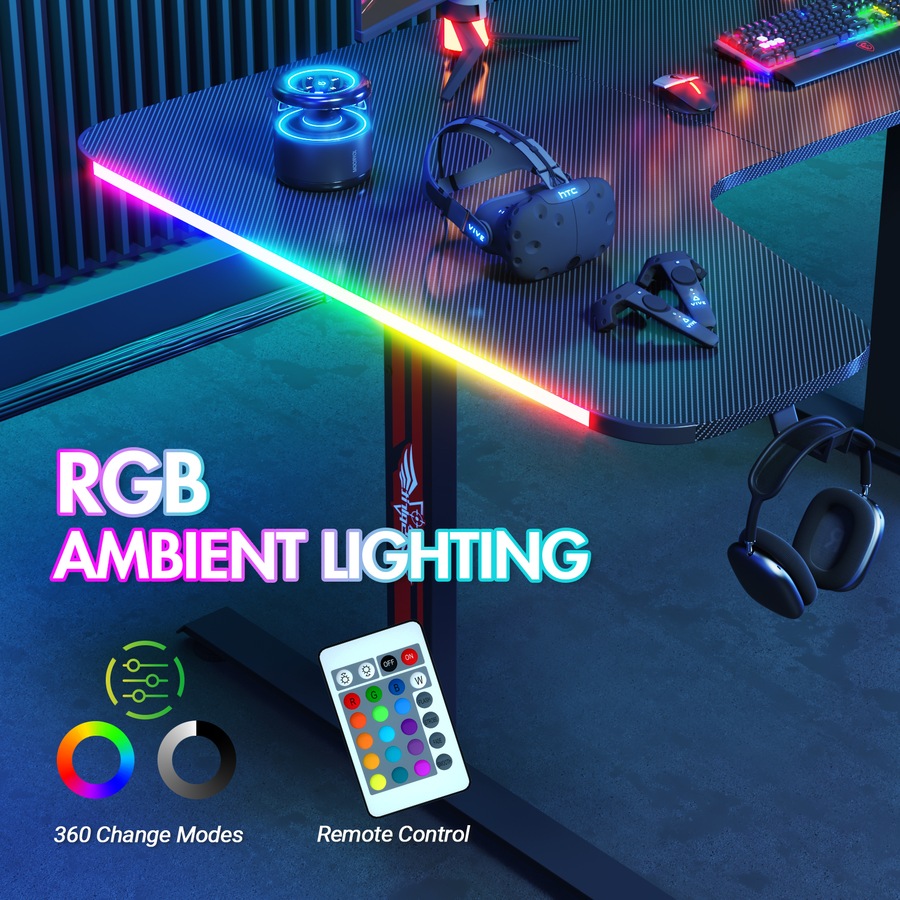 Advwin L Shape 140cm Gaming Desk RGB LED Light & Gaming Chair Racing Seat w/Footrest Office Chair Green & Grey