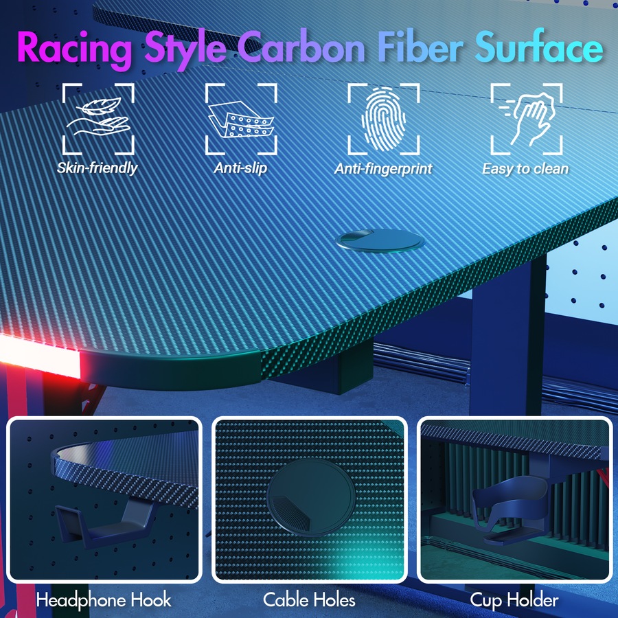 Advwin L Shape 140cm Gaming Desk RGB LED Light & Gaming Chair Racing Seat w/Footrest Office Chair Green & Grey