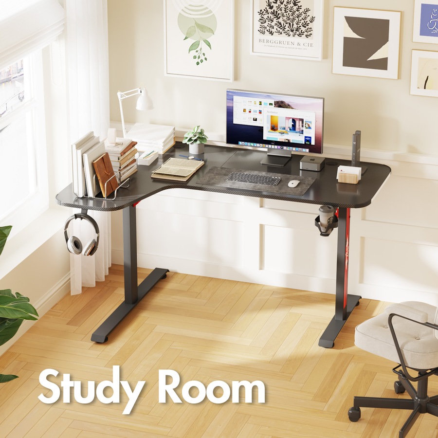 Advwin L Shape 140cm Gaming Desk RGB LED Light & Gaming Chair Racing Seat w/Footrest Office Chair Green & Grey